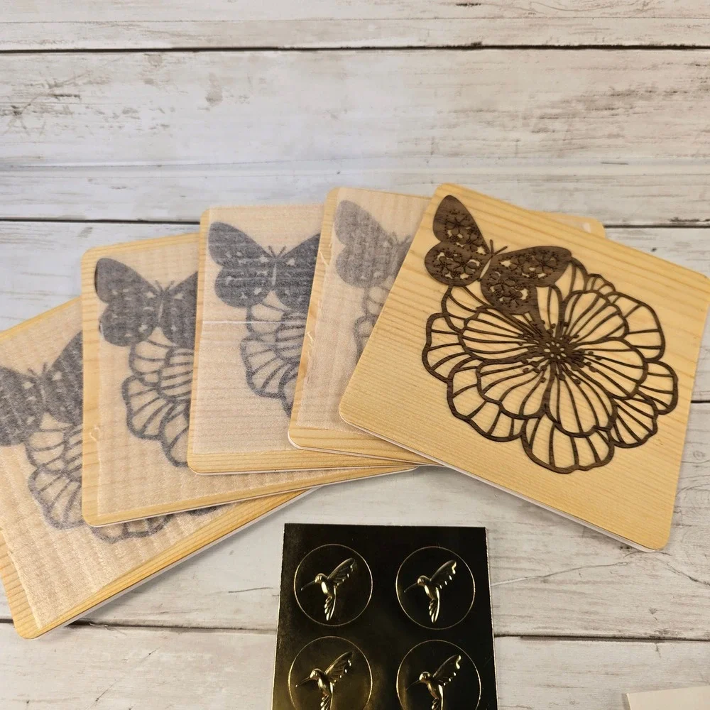 Papyrus Wood Veneer Greeting Cards Laser Cut Butterfly Floral‎ Set of 5
